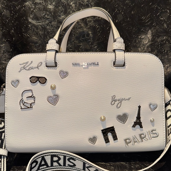 KARL LAGERFELD MAYBELLE BLACK WHITE SATCHEL TOTE CROSSBODY - Picture 3 of 11